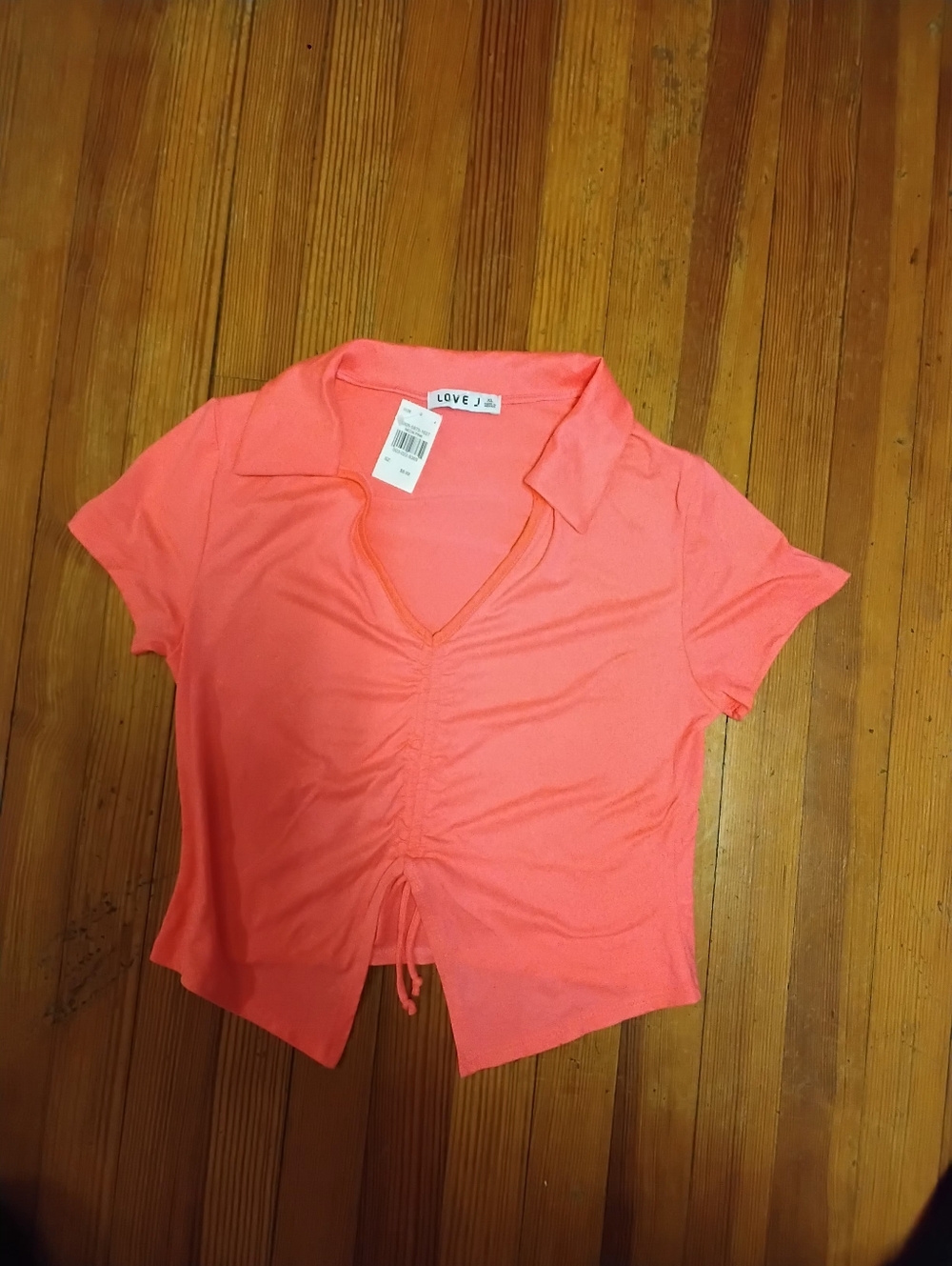 love J Coral Ruched V-Neck Crop Top